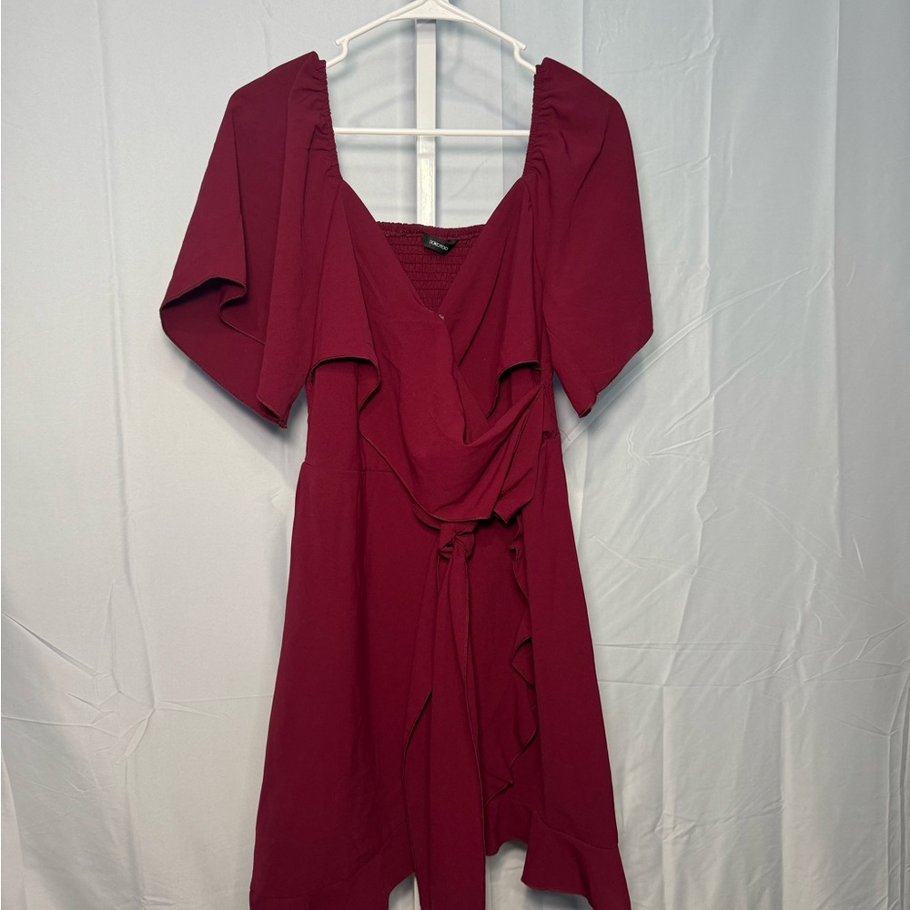 Elegant Dokotoo Maroon Faux Wrap Dress Size L